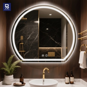 <span class=keywords><strong>Specchio</strong></span> Rotondo Irregolare Retroilluminato a LED Antiappannamento a 3 Colori Dimmerabili, <span class=keywords><strong>Specchio</strong></span> da Parete per Progetti Alberghieri e Saloni - Product Image 1