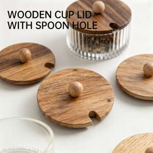 Couvercle en bois WeWood du Vietnam avec trou pour cuillère, couvercle rond pour pot à sucre, bouton sphérique pour pot à condiments, capuchon pour pot à épices - Product Image 1
