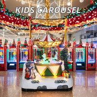 Carrousel lumineux de Noël avec maman et enfants Figurine Parc d'attraction Carrousel de Noël en mouvement Boîte à musique Décoration