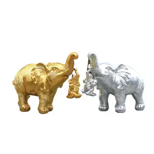 Ornamento de elefante dourado para decoração de casa balanço balanço mãe e filho elefante artesanato em resina