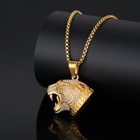 Main Animal Léopard Tête Tête Non Ternir Cubique Zircone Non Ternir Étanche En Acier Inoxydable Bijoux De Mode Pendentifs Homme Hommes