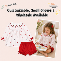 Puresun Vente en gros personnalisée Ensemble de bloomers 2 pièces en coton 100% avec broderie fraise et imprimé pois, col Peter, pour filles de 2 à 8 ans