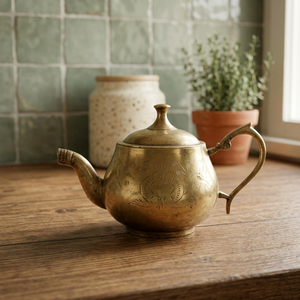 Théière vintage en laiton avec couvercle et poignée, bouilloire en métal, vaisselle décorative - Product Image 6