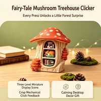 Vashine Jouet Clicker Maison Champignon Imprimée en 3D, Scène Creuse Miniature à Trois Niveaux avec Arbre, Ornement de Bureau, Cadeau