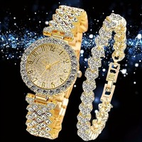 Montre à quartz en alliage pour femme, entièrement sertie de diamants, avec bracelet assorti, style international très tendance, polyvalente et haut de gamme