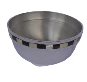 Mirror Polished Cast Aluminium Bowl With Mosaic of MOP And Horn Serving Bowl Metal Aluminium Bowls