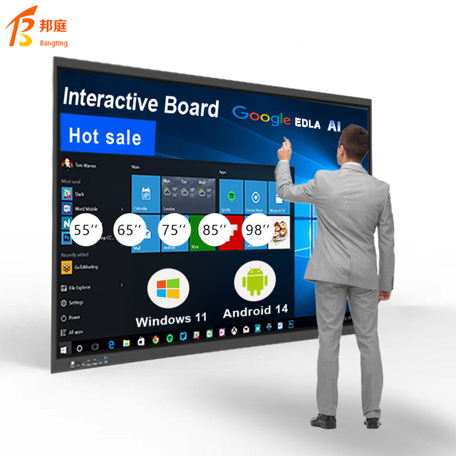 Factory Price 75 Inch LED 4K Interactive Smart Board LCD 20-Point IR Touch Screen Dual OS (Android/Windows)