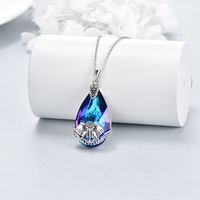 Fine Jewelry Collier porte-bonheur éléphant en cristal bleu classique en argent sterling 925 rhodié