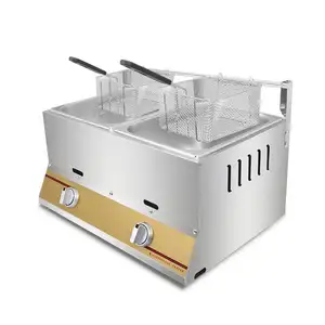 Economical 2 tank 2 basket chicken food chips fryer machine gas small gas fryer gas fryer commercial double tank
