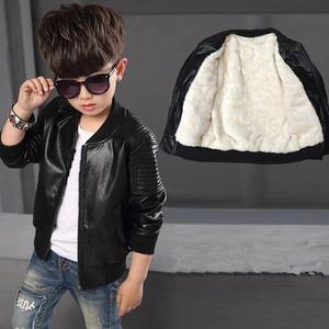 Vente en Gros Blouson Hiver Garçon en Cuir PU Doublé Polaire Épais, Manteau Chaud Coupe-Vent pour Enfants - Product Image 2