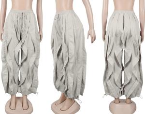 Pantalones Culotte Cargo para Mujer <span class=keywords><strong>con</strong></span> Ribete de Encaje, Elegantes Pantalones de Oficina, Tobillos Elásticos, Ropa de Trabajo, Pantalones de Pierna Ancha para Venta al por Mayor - Product Image 6