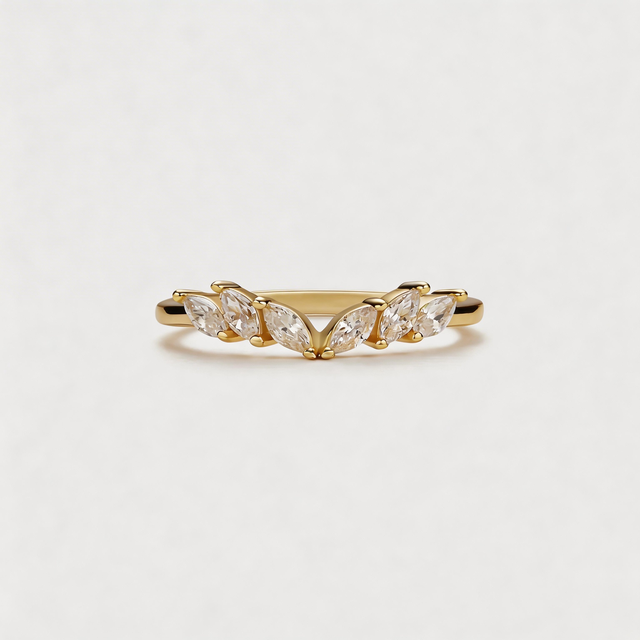 14K Gold Plated 925 Silver Marquise CZ Chevron Stacking Ring for Women