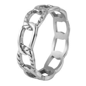 yunnique Men's <b>Titanium</b> Steel <b>Ring</b> Woven Texture Geometric Design Bold Retro Style Couple Jewelry Gift Steel Color US - Product Image 4