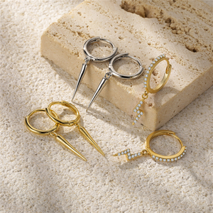 Bijoux fins en argent sterling 925 plaqué or 18 carats, boucles d'oreilles créoles pendantes avec croix, yeux maléfiques, lune, étoile et zircon pour femmes et hommes - Product Image 4