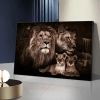 Décoration Murale Moderne Famille de Lions, Tableau sur Toile, Affiches, Peintures Murales Nature Lion pour Salon et Décoration Intérieure