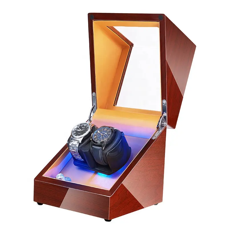 High Quality Brown Wooden Display Boxes New Automatic Watch Box LED Lights Mabuchi Motor Gyro Watch Winder