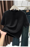 T-shirt à col rond en cachemire 100% personnalisé Pull en cachemire tricoté à manches courtes coupe ajustée de style coréen