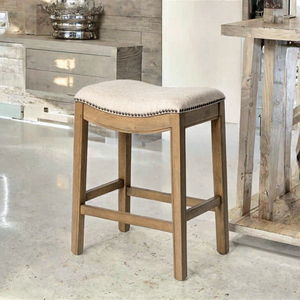 Taburete de Bar Moderno de Tela con Asiento Tapizado - Altura de Barra para Comedor/Cocina - Detalles de Tachuelas - Capacidad de 300 lb - Product Image 2