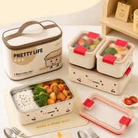 Boîte à lunch rectangulaire en forme de cerise, bento étanche avec sac isotherme, ensemble de boîtes à lunch, récipient de stockage alimentaire