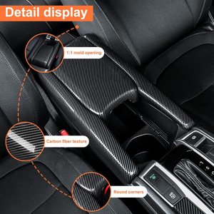 Cubierta de fibra de carbono para la consola central de Honda Civic 10ª generación 2016-2021, textura negra brillante, panel de almacenamiento. - Product Image 1