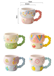 Tasse petit-déjeuner en céramique de grande capacité de fleur de <span class=keywords><strong>camée</strong></span> peinte à la main douce - Product Image 4
