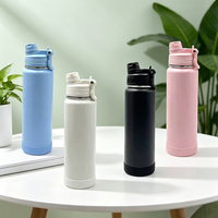 Bouteille isotherme en acier inoxydable à double paroi sous vide de 24 oz avec couvercle 2-en-1 et base en silicone (isolation de 6 à 12 heures) sans BPA