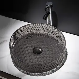 ヨーロッパイタリアデザインハイエンド透明クリスタルダイヤモンド洗面台ブラックベッセルシンクバスルーム強化ガラスシンクアート洗面器