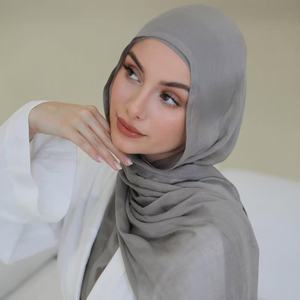 حجاب فيسكوز مودال سادة بخياطة مزدوجة، شال خفيف الوزن وقابل للتنفس للنساء المسلمات - Product Image 1