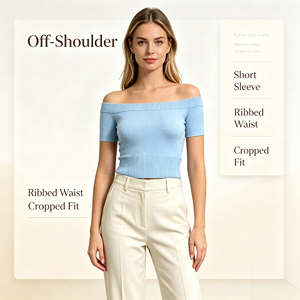 Maglione Casual da Donna <span class=keywords><strong>Valerie</strong></span> OEM & ODM Personalizzato Colore Viola Senza Spalle Manica Corta Alta Qualità Lavorato a Maglia Vendita all'Ingrosso - Product Image 4