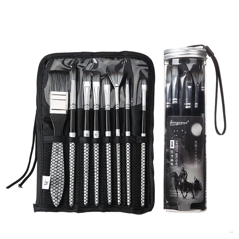 Набор кистей для рисования, нейлоновые кисточки с ручкой из синтетического дерева, мешок из ткани, кулер в виде пластиковой трубки, для акрила, масла, акварельных красок, 8 шт.