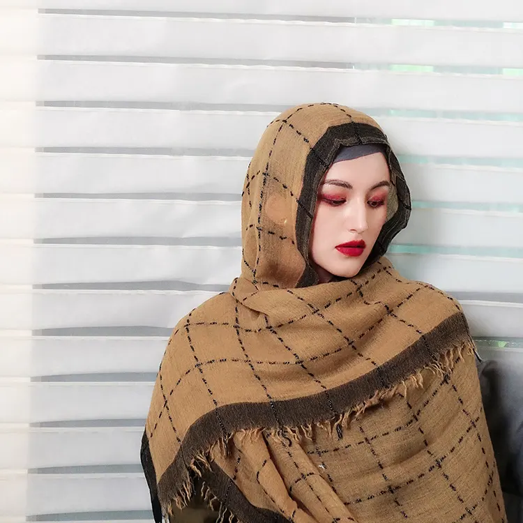 Kunden spezifische karierte Kashmiri gestrickte Schals Pashmina Wolle Hijab Musulman lange Quasten Kaschmir Schal gestohlen für Frauen Winter warm