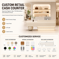 Comptoir de caisse personnalisé pour magasin, avec éclairage LED incurvé crème, solution de mobilier commercial moderne