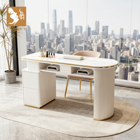 Mesa de Manicura Individual de Lujo con Superficie de Mármol y Puerto USB, Tamaño y Color Personalizables, Estación de Trabajo Exclusiva para Salón de Uñas