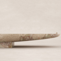 Table basse en terrazzo Maeble rose et vert, forme de bol en goutte d'eau épurée, base monobloc, style Wabi, pour salon, maison de rêve