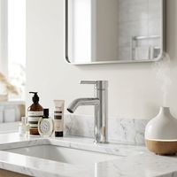 Robinet de lavabo monocommande Momali en laiton brossé doré avec cartouche céramique, à poser sur comptoir, mitigeur eau chaude et froide pour hôtel