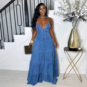 GX6500 Abito Lungo da Donna Elegante in <span class=keywords><strong>Jeans</strong></span>, Vestito Maxi Sexy Senza Maniche in Denim con Schiena Scoperta, Abbigliamento Estivo <span class=keywords><strong>di</strong></span> Moda da Boutique - Product Image 4