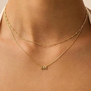 Mecylife 2 chiếc vòng cổ số thiên thần nhiều lớp mạ vàng 14k cho phụ nữ 444 số học Vòng cổ tình bạn may mắn quà tặng sinh nhật - Product Image 2