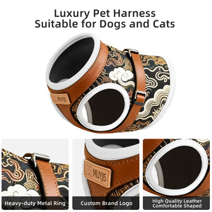 רתמות עור פרימיום לחיות מחמד עם לוגו בהתאמה אישית, רתמת כלבים טקטית מתכווננת עם עבודת רקמה - Product Image 3