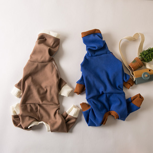 Mono elástico de punto con bloques de color para mascotas, con cuello alto y capucha, cubre patas para <span class=keywords><strong>perros</strong></span> pequeños, ideal para paseos nocturnos. - Product Image 3