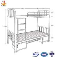 Lit superposé en acier robuste pour usage commercial avec échelle et armoire de rangement pour dortoir, auberge, école, mobilier scolaire