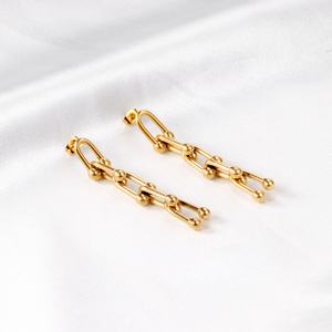 Pendientes Largos Elegantes y Populares de Acero Inoxidable con Baño de Oro de 18K y Diseño Gráfico Sofisticado para Mujer, Pendientes Colgantes Encantadores - Product Image 3