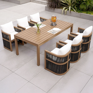 Sunway Table à manger d'extérieur en aluminium de style nordique moderne et luxueux et fauteuil en corde tissée <span class=keywords><strong>Ensemble</strong></span> de tables à manger 7 pièces pour patio et jardin - Product Image 2