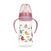 Botol Minum Bayi & Air Silikon PP Food Grade Bebas BPA Custom Grosir 250ML Leher Lebar dengan Pegangan Motif Kartun