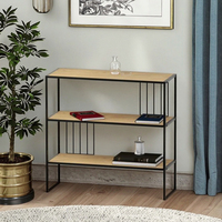 Console moderne minimaliste à 3 niveaux avec structure métallique, en MDF noir et bois écologique, pour entrée, villa, appartement, salon, hôtel