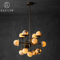 Lustre en albâtre et laiton, style postmoderne, luxe Wabi Sabi, pour salle à manger, salon, hôtel, villa, lampe créative multi-globes