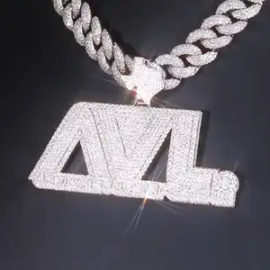 Top Quality Customized Logo Letter Pendant Iced Out Vvs Moissanite Miami Cuban Link Chain Men Necklace Hip Hop