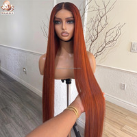Peluca de Cabello Humano Liso Rojo Cobre 1B/Jengibre con Encaje Frontal 5x5 Transparente, Sin Pegamento, Pre-Desplumada, Larga y Sedosa