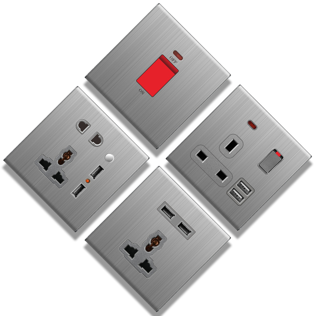 T3.1 Smart Home Products Ultra-thin Stainless Steel Uk Wall Socket Usbc Modern Electric Power Socket and Wall Switches
