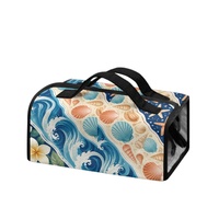 Tas Kosmetik Perjalanan Lipat Motif Bunga Plumeria Hawaii dengan Kompartemen Transparan yang Dapat Dilepas untuk Perjalanan