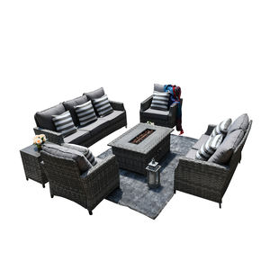 Juego de Sofás de Metal Modernos de Lujo con Brasero de Gas, Muebles de Exterior Impermeables para Patio, Sala de Estar, Piscina, Playa, Mesa con Brasero - Product Image 1